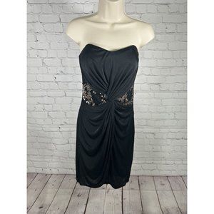 Kurt Thomas Beaded Embroidered Strapless Twist Front Boned Black Bodycon Dress 2